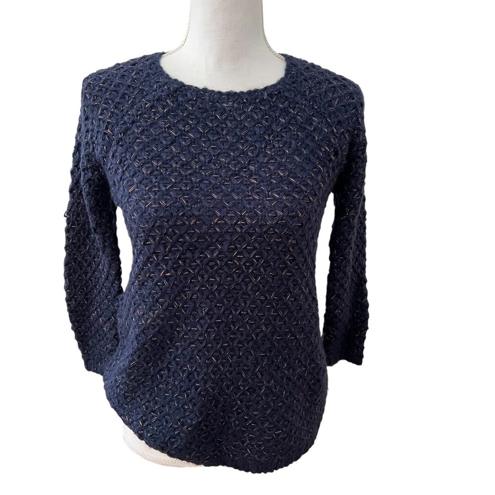Soft Surroundings Chunky Knit Sweater Navy Blue Metallic Copper XS
